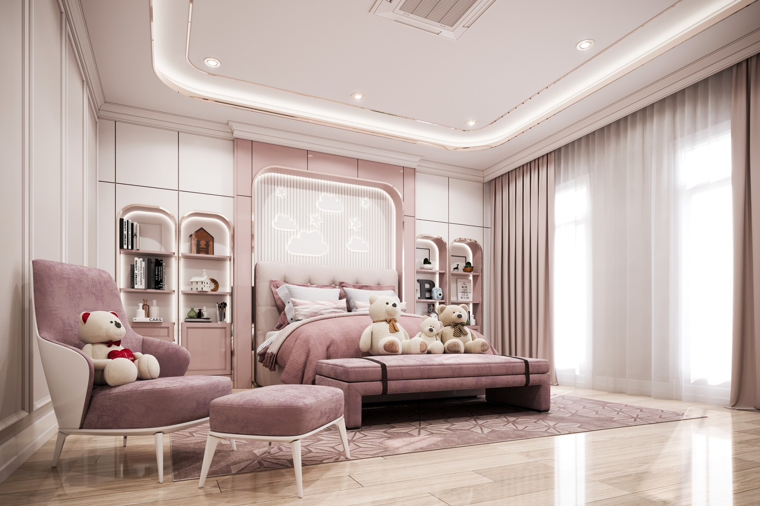 pink bedroom in luxury house