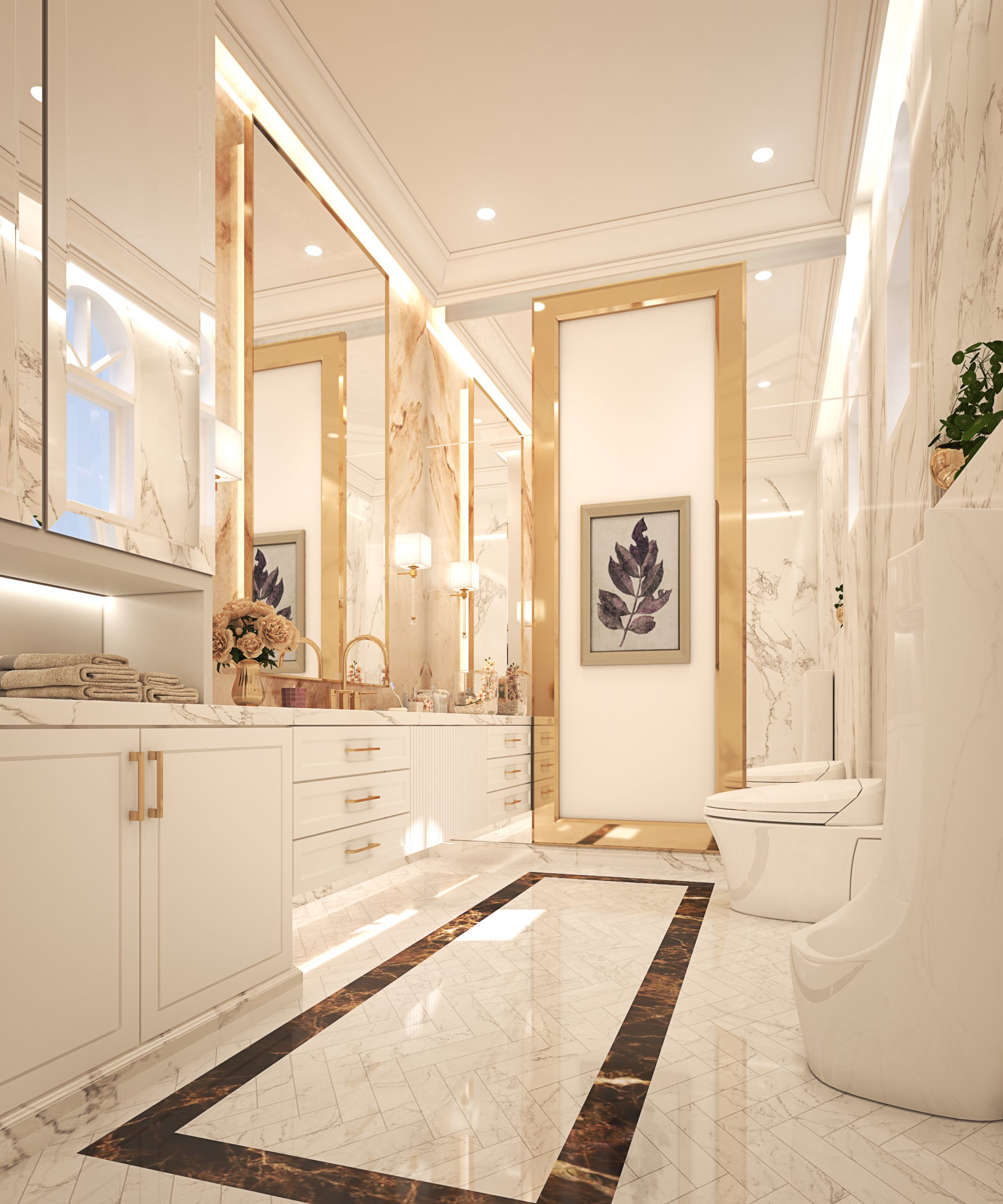 classic luxury bathroom design with gold accents